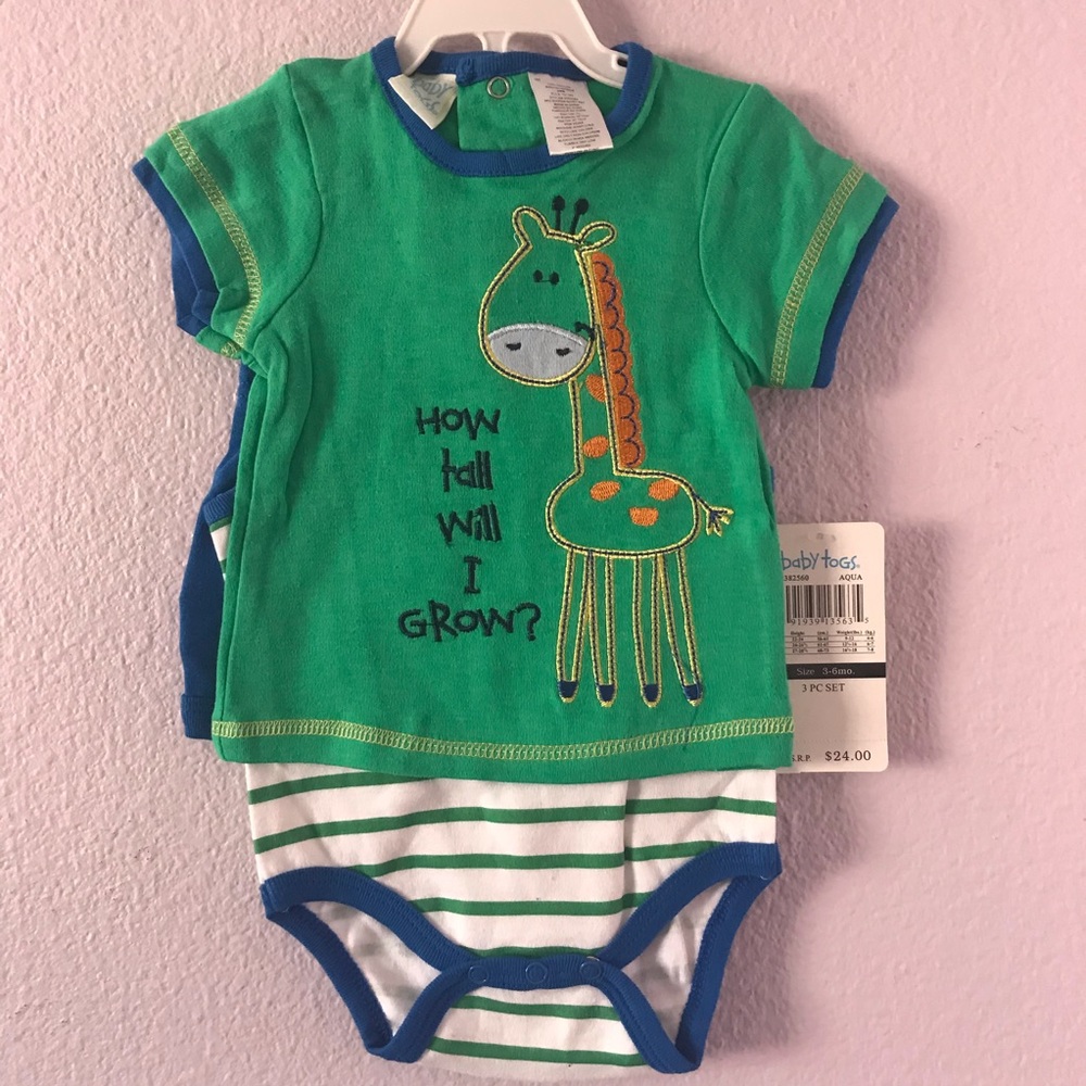 New multicolored Baby Togs cotton 3 pc set